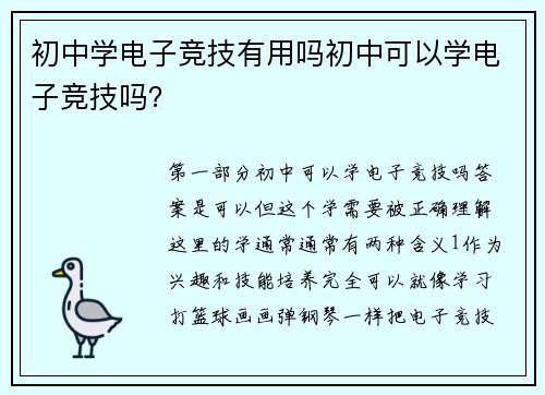 初中学电子竞技有用吗初中可以学电子竞技吗？
